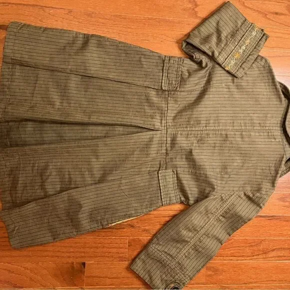 MRS PEPPER M Striped Pleated Jacket Embroidered Sleeves Vintage - Picture 14 of 15